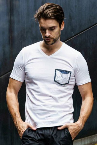 denim pocket-T［white］