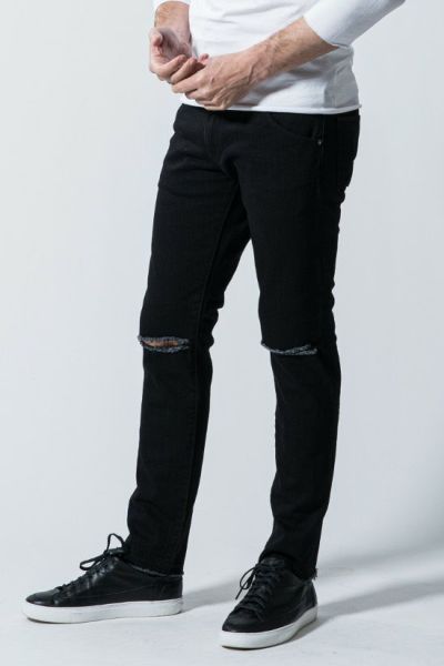 Ripped Wash Slim Jeans [black]