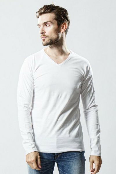 V-neck C/S L/S ［white］