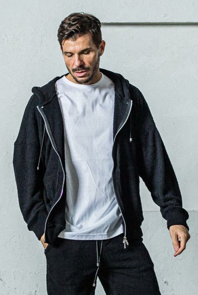 MOLE YARN PILE zip loose hoodie［BLACK］