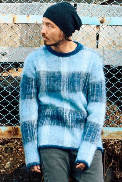 mohair shaggy knit crew［blue check］10月入荷予定