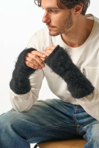 mohair shaggy knit hand warmer［all black］10月入荷予定